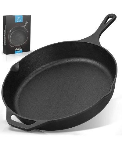 Zulay Kitchen cast iron 12 InchHeavy Duty Pre-Seasoned Pan - Grill, Stovetop, Induction, Oven & Campfire Safe