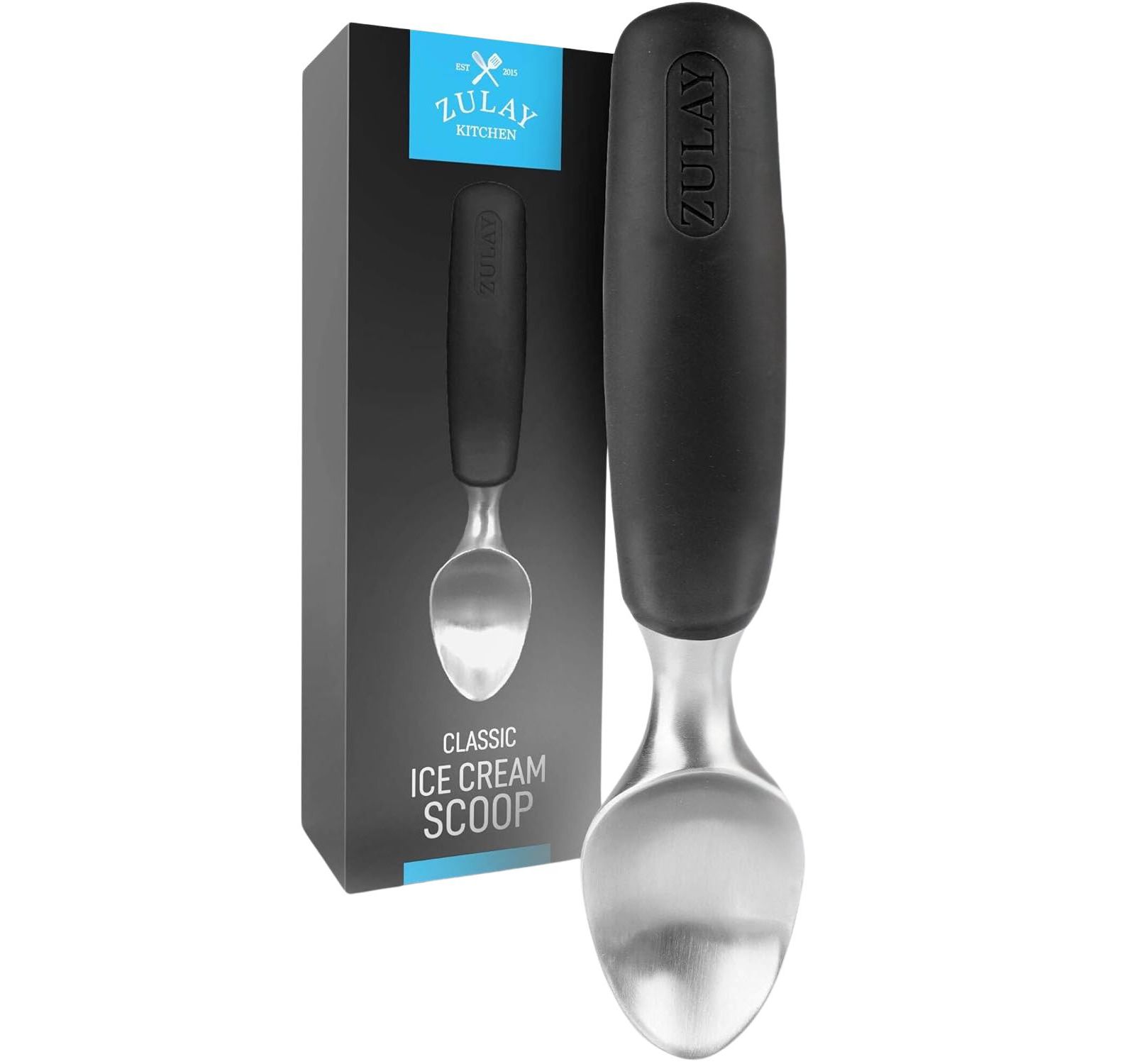 Zulay Kitchen Heavy Duty Ice Cream Scoop - Stainless Steel Ice Cream Scooper With Non-Slip Rubber Grip