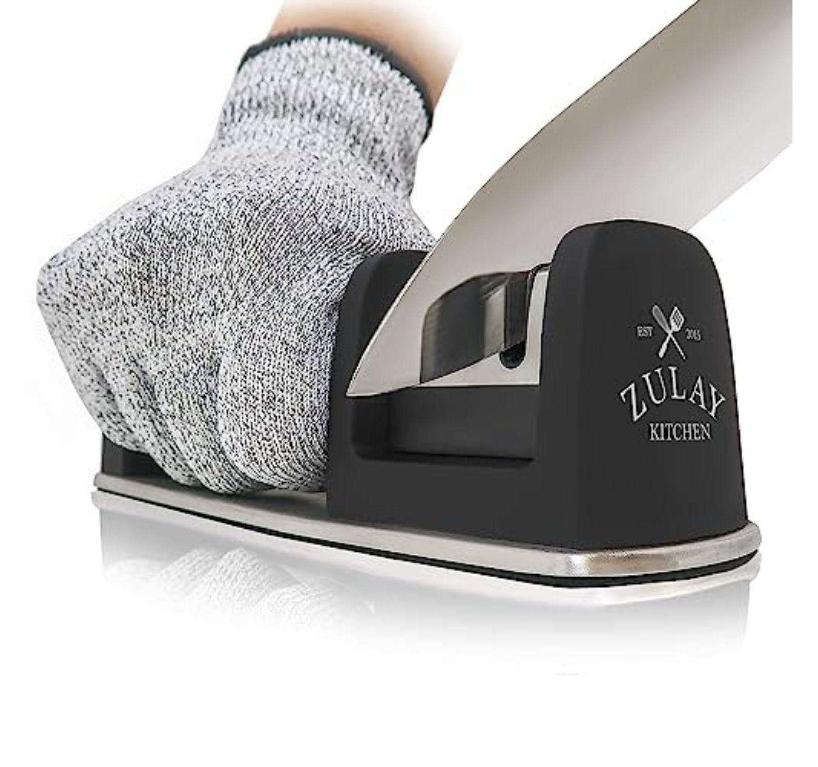 Zulay Kitchen Knife Sharpener & Cut-Resistant Glove (2-Stage Knife Sharpening)