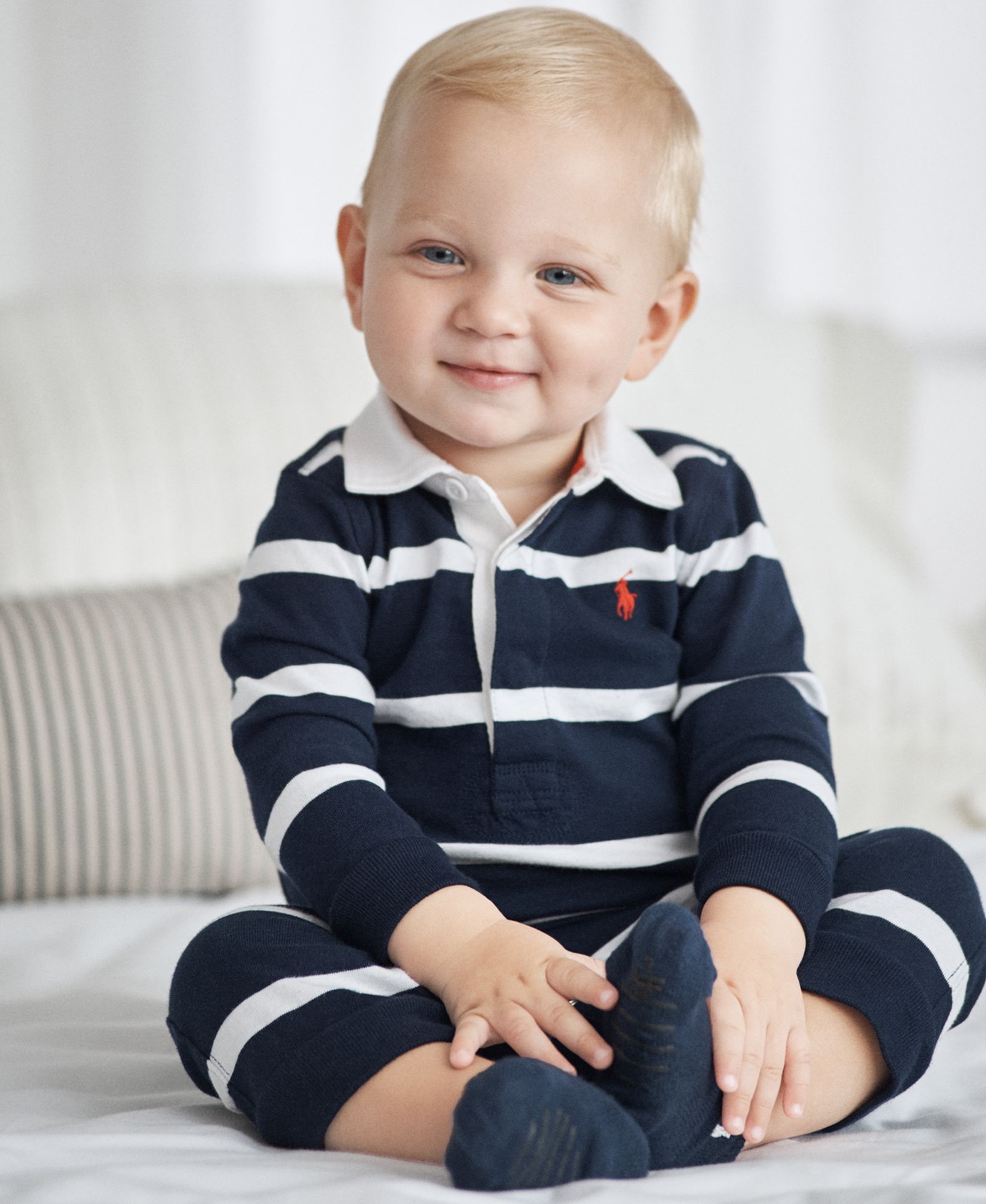 Поло Ralph Lauren Baby Boys Striped Rugby Cotton Coverall