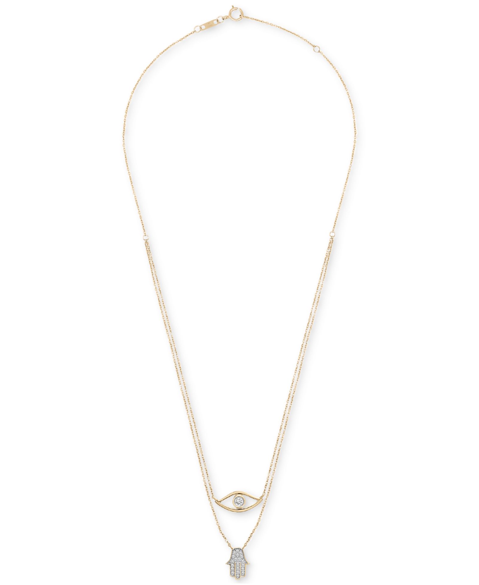 Wrapped™ Diamond Evil Eye & Hamsa Hand Layered Pendant Necklace (1/6 ct. t.w.) in 10k Gold, 17" + 1" extender, Created for Macy's