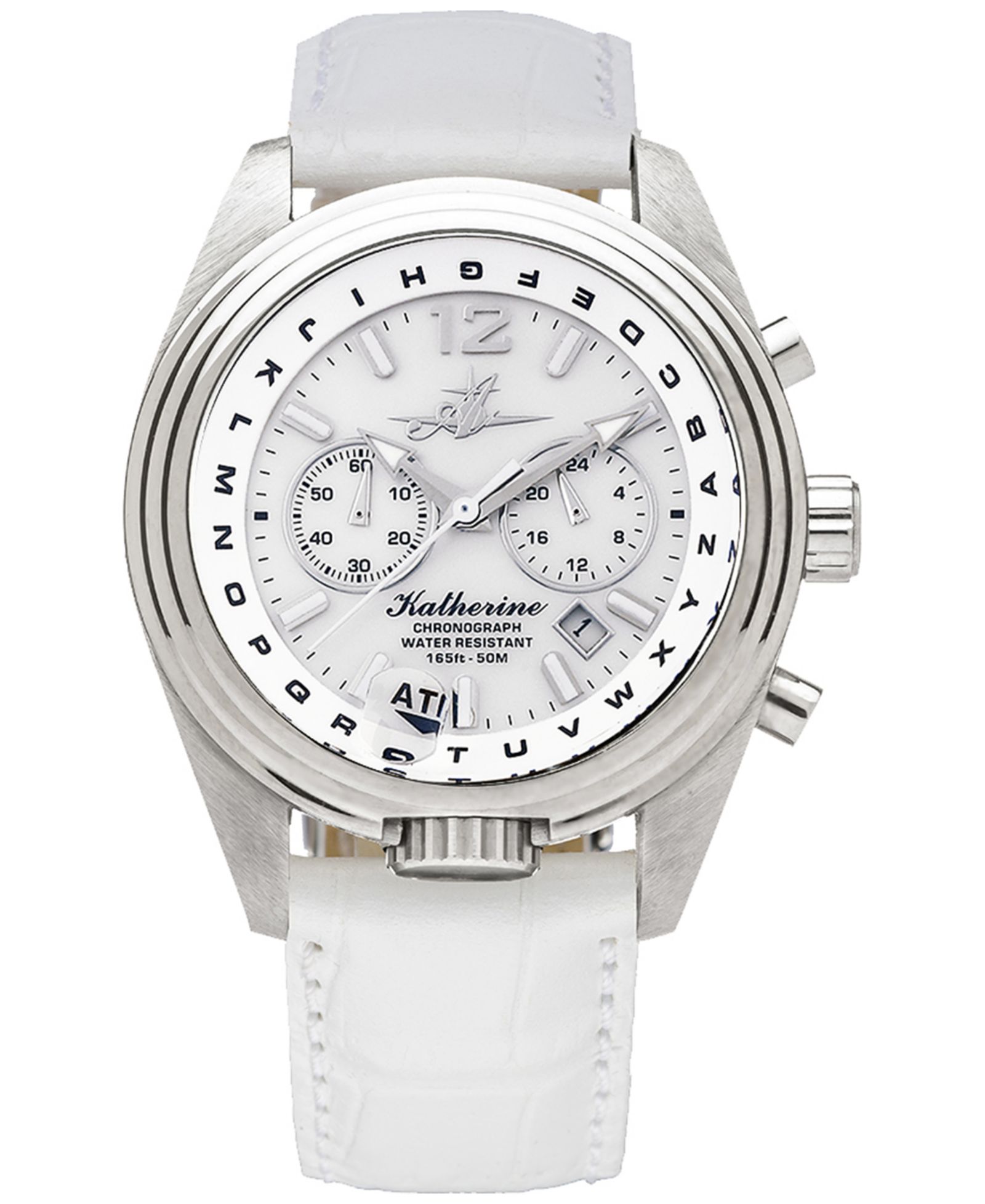 Женские стальные часы Abingdon Co. Katherine Chronograph с белым кожаным ремешком, 40mm