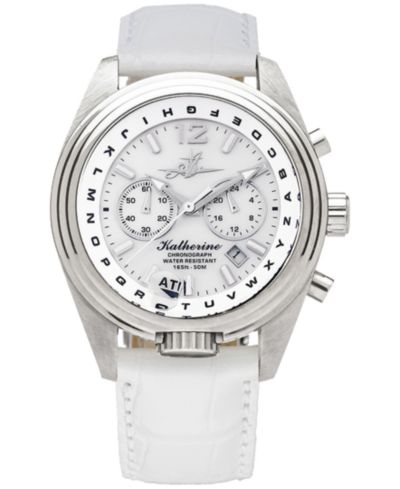 Abingdon Co. Women's Katherine Chronograph White Leather Strap  Steel Watch 40mm