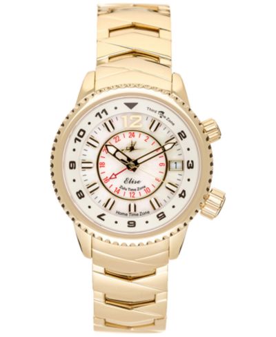 Abingdon Co. Women's Elise Swiss Tri-Time 28k Gold Ion-Plated Stainless Steel Bracelet Watch 33mm