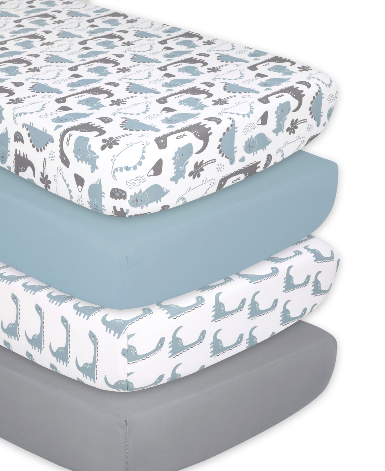 The Peanutshell Fitted Crib Sheets for Baby Boy or Baby Girl, 4 Pack Set, Blue Dino