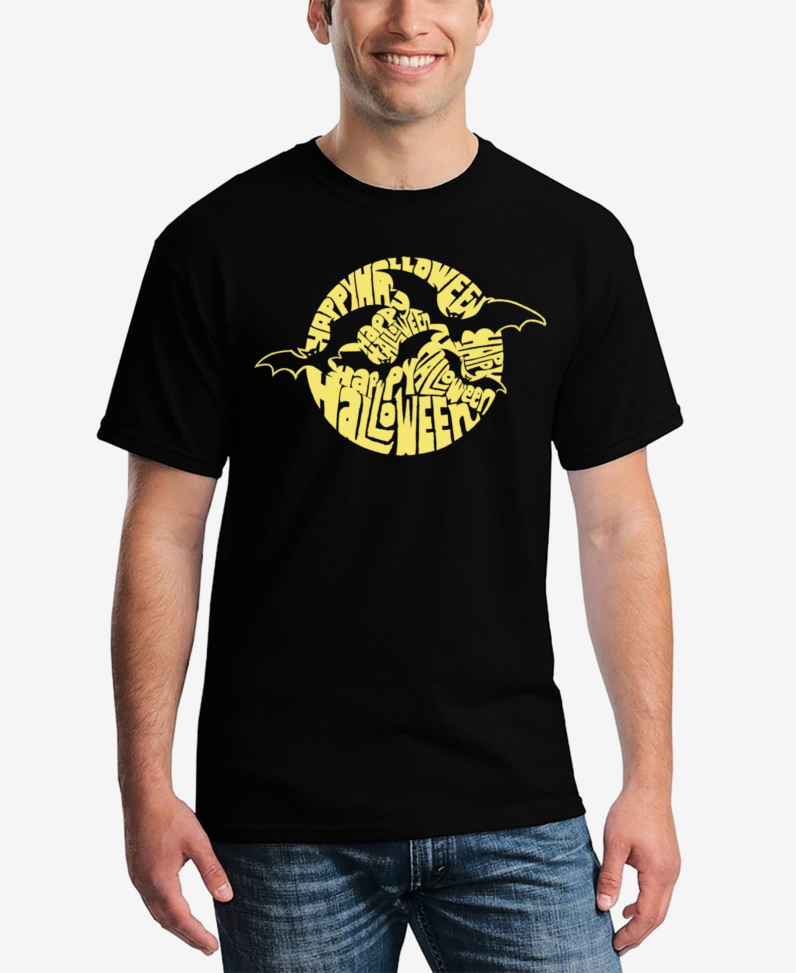 LA Pop Art Men's Halloween Bats Word Art Short Sleeve T-shirt