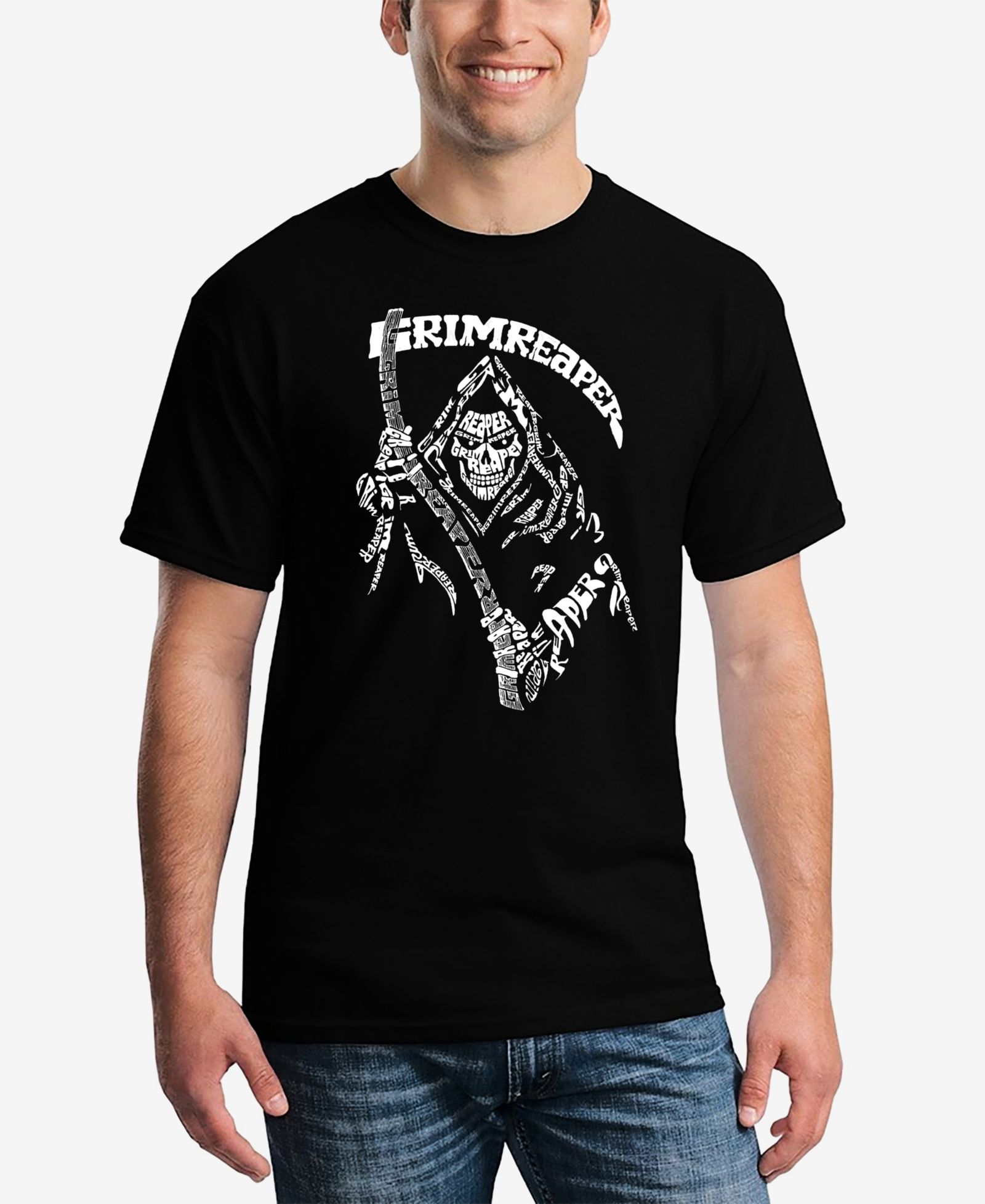 LA Pop Art Men's Grim Reaper Word Art Short Sleeve T-shirt