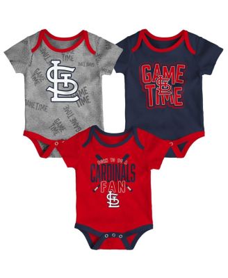 Newborn and Infant Boys and Girls St. Louis Cardinals Red, Navy, Heathered Gray Game Time Three-Piece Bodysuit Set