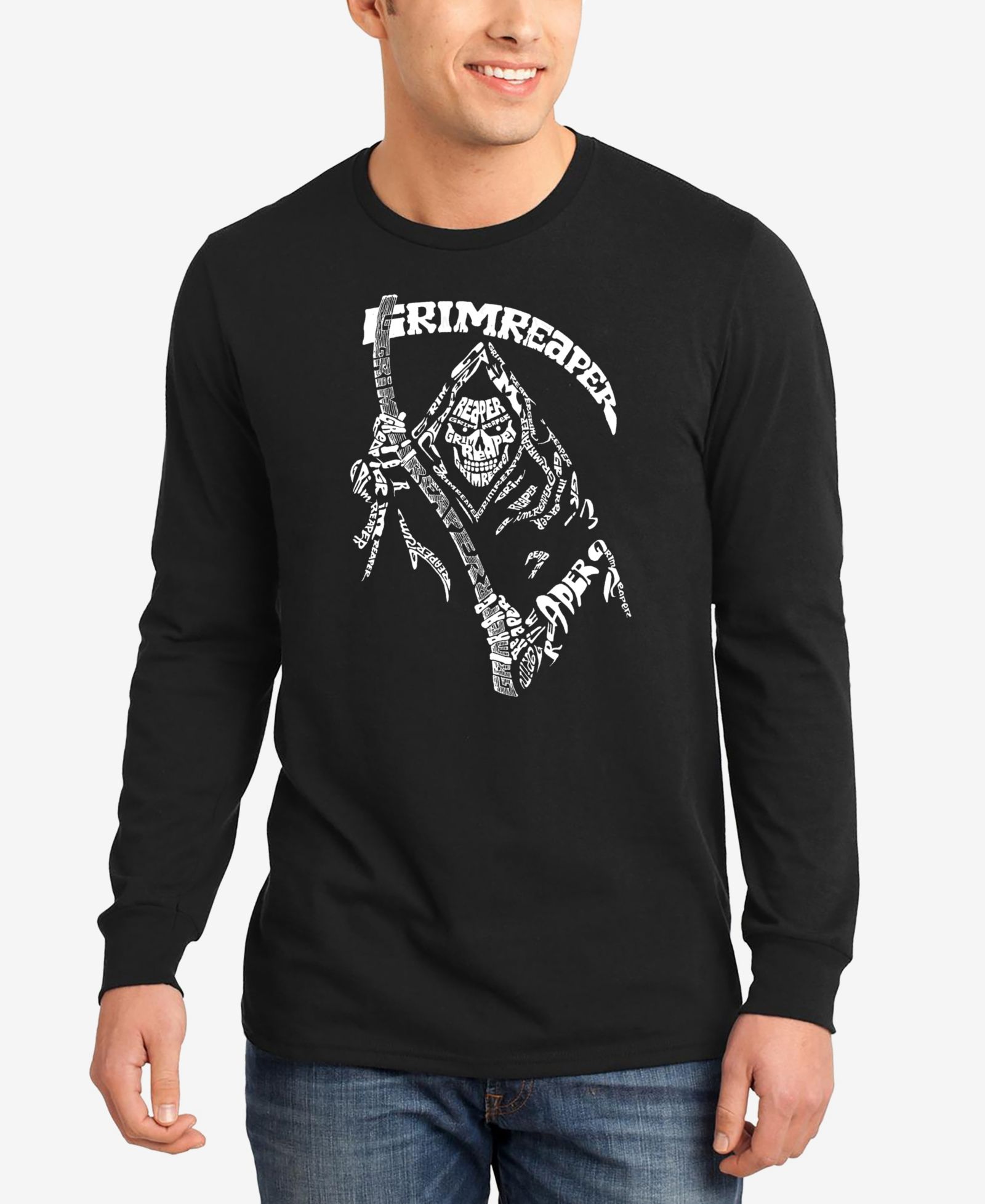 LA Pop Art Men's Grim Reaper Word Art Long Sleeve T-shirt