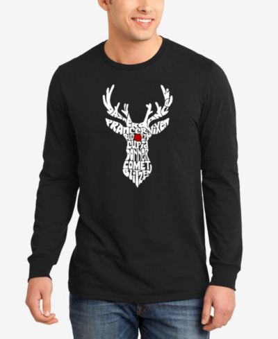 LA Pop Art Men's Santa's Reindeer Word Art Long Sleeve T-shirt