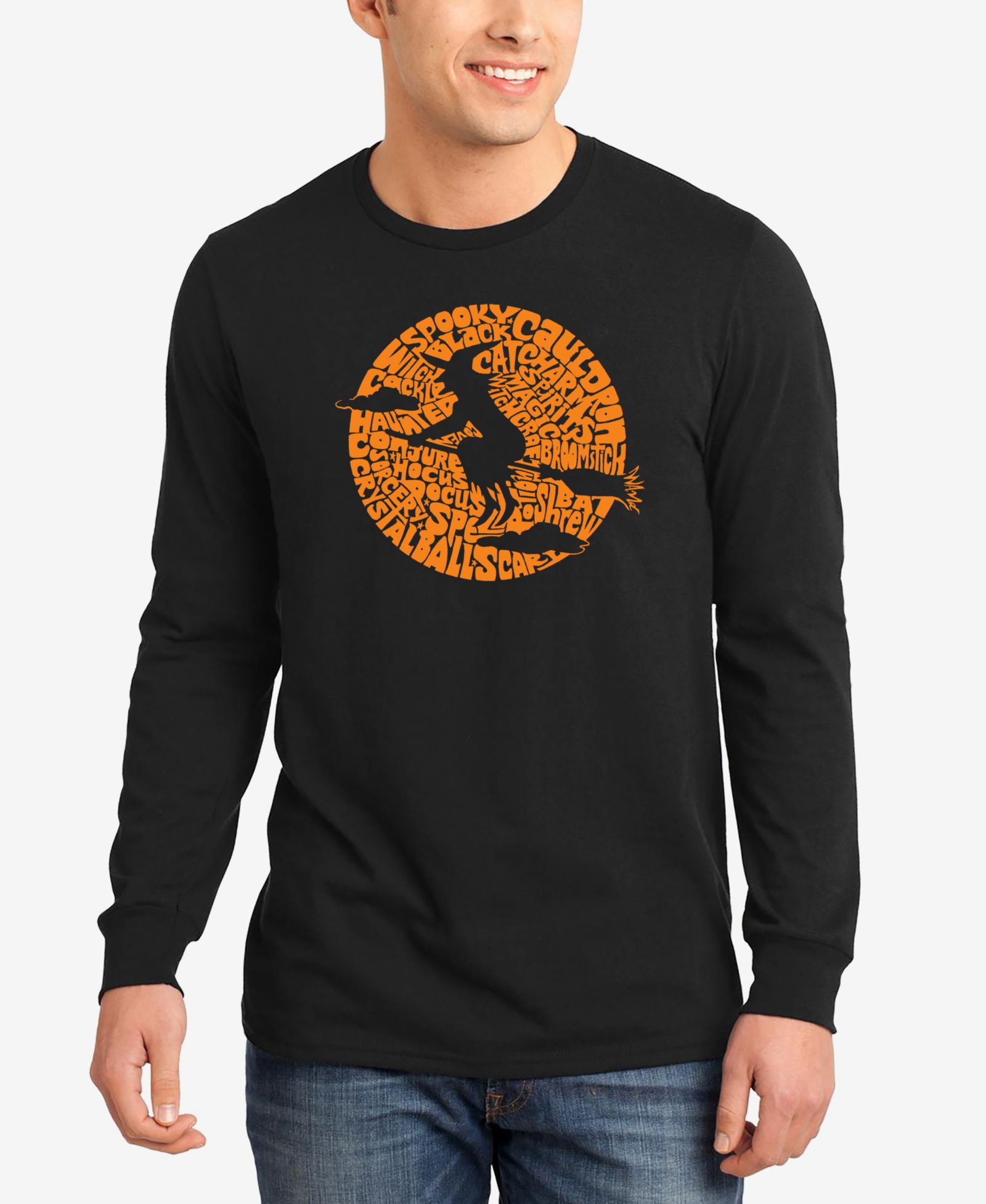 Мужская футболка LA Pop Art Spooky Witch Word Art с длинным рукавом