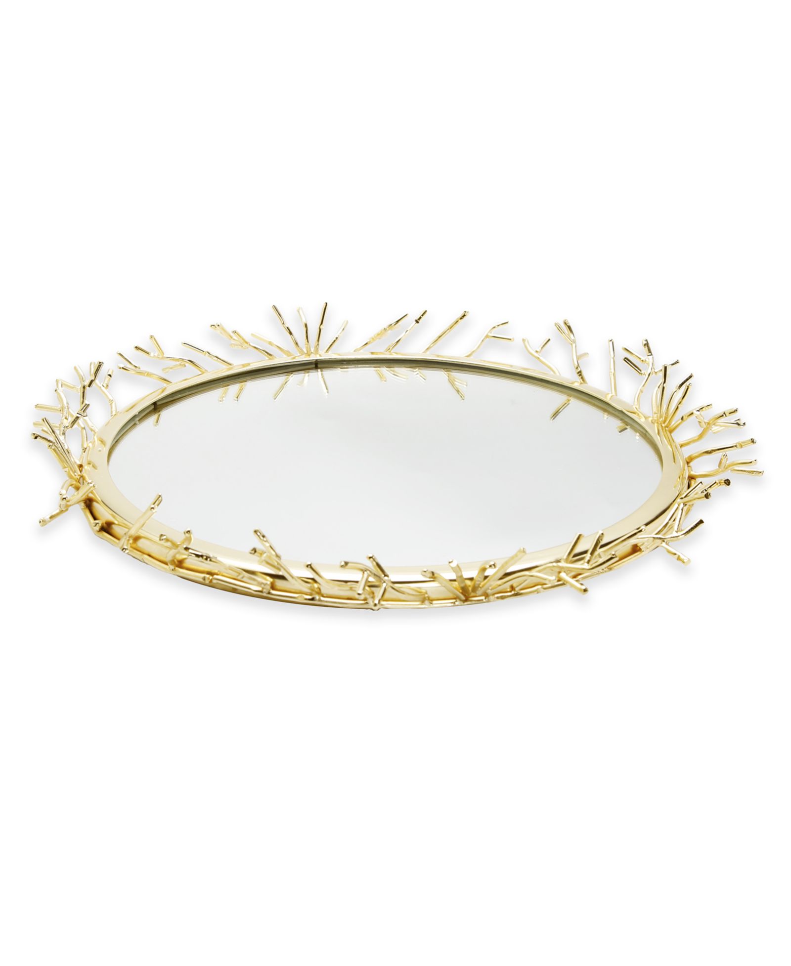 Classic Touch Decorative Round Mirror Tray with Design Border, 13" x 2"