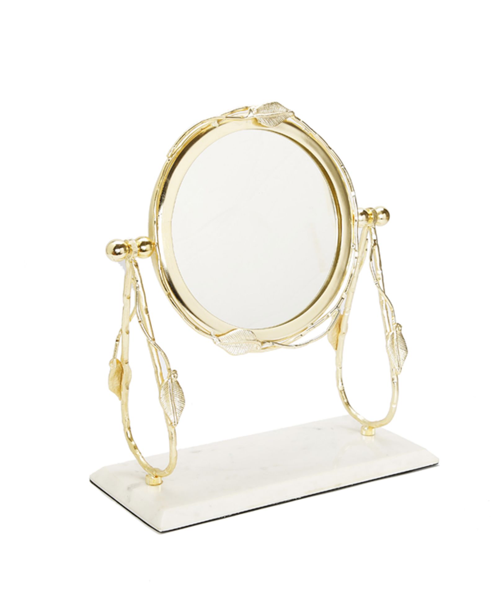 Classic Touch Table Mirror with Leaf Design Border and Marble Base, 5" x 14"