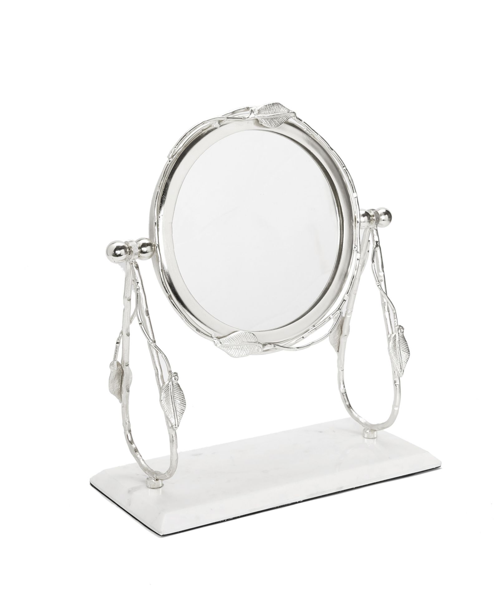 Classic Touch Table Mirror with Leaf Design Border and Marble Base, 4" x 14"