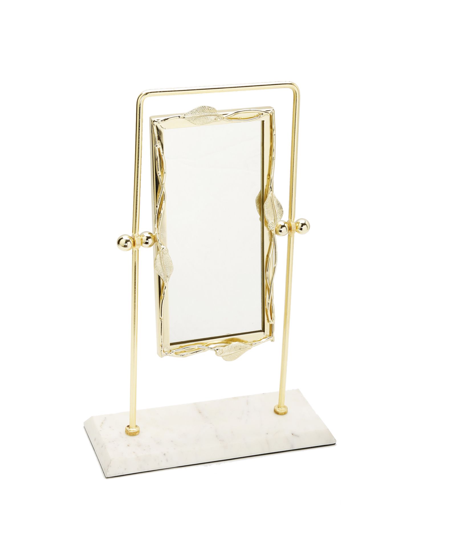 Classic Touch Rectangular Table Mirror Leaf Border Marble Base, 5" x 17"