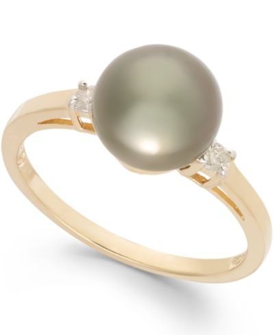 Кольцо с таитянской жемчужиной (8mm) и бриллиантовым акцентом, 14k Gold
