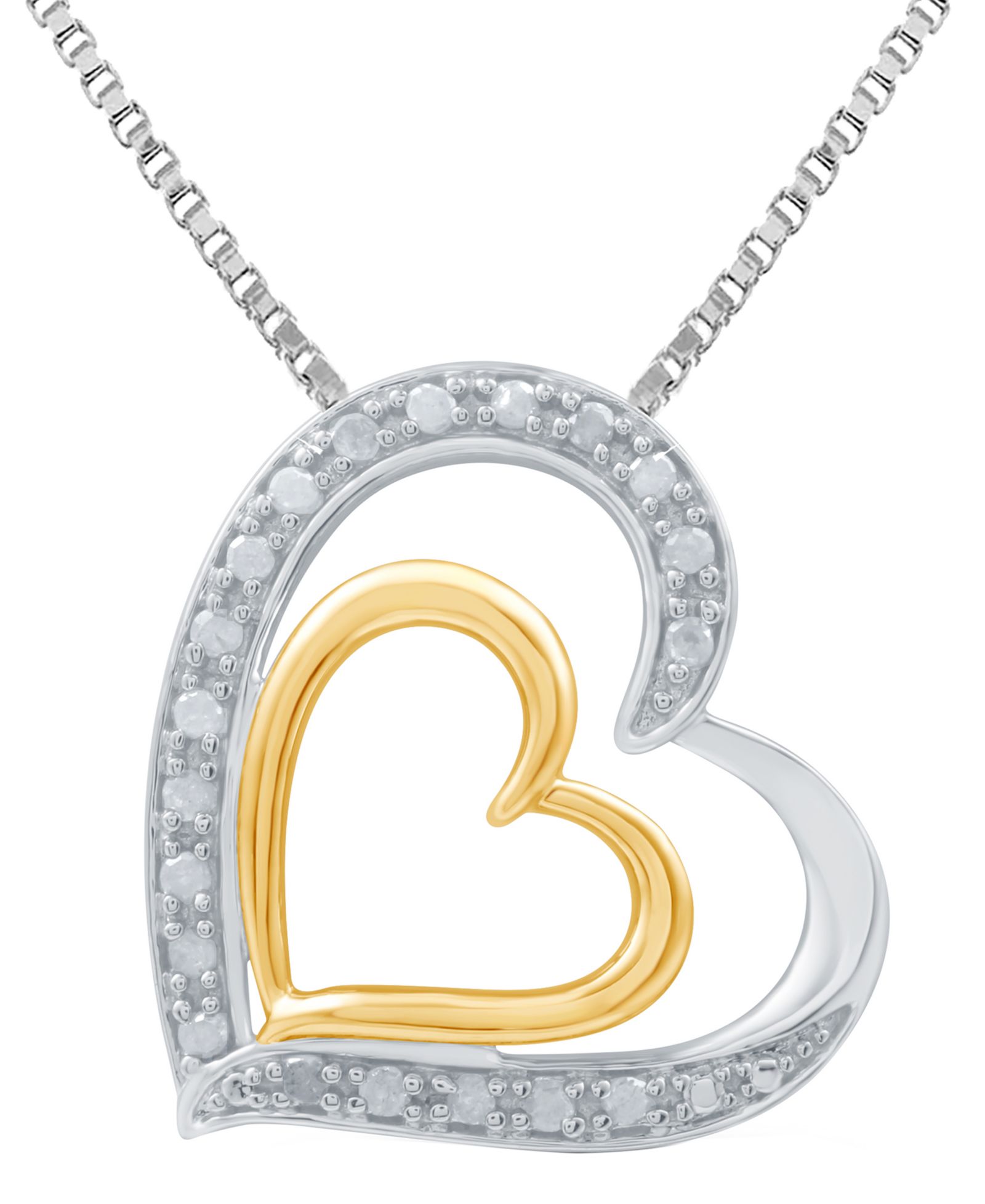 Подвеска Marsala Diamond Double Heart 18" из стерлингового серебра и 14k Gold-Plate (1/4 ct. t.w.)