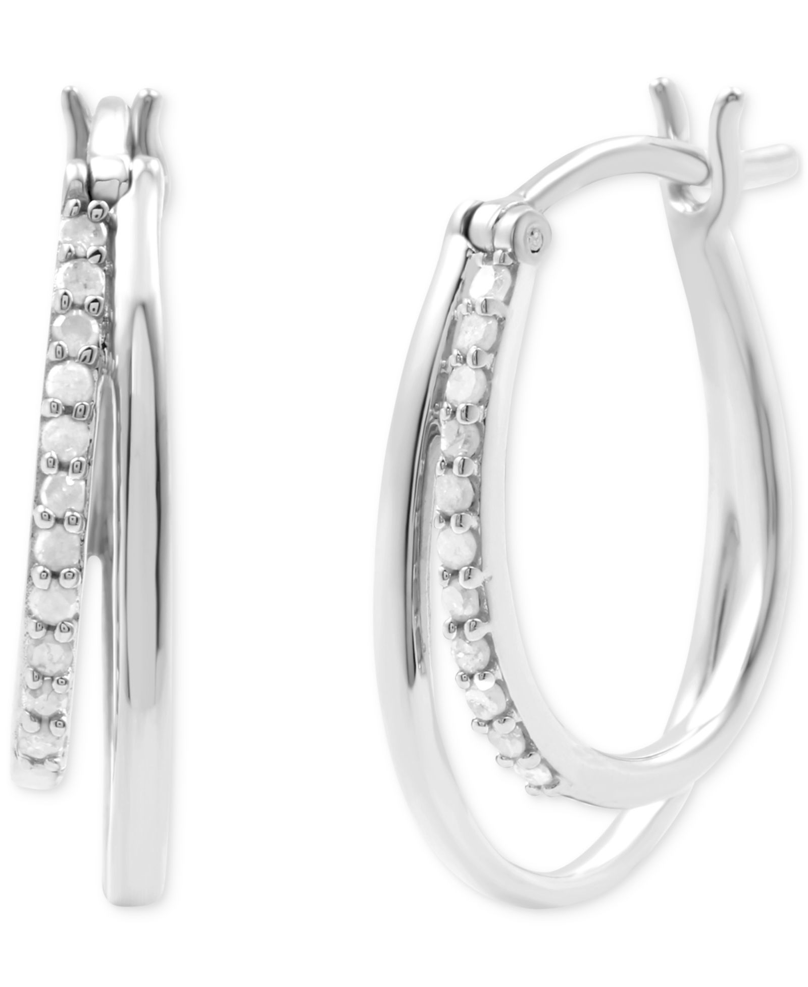 Серьги-кольца Marsala Diamond & Polished Double Oval Hoop (1/4 ct. t.w.) из стерлингового серебра