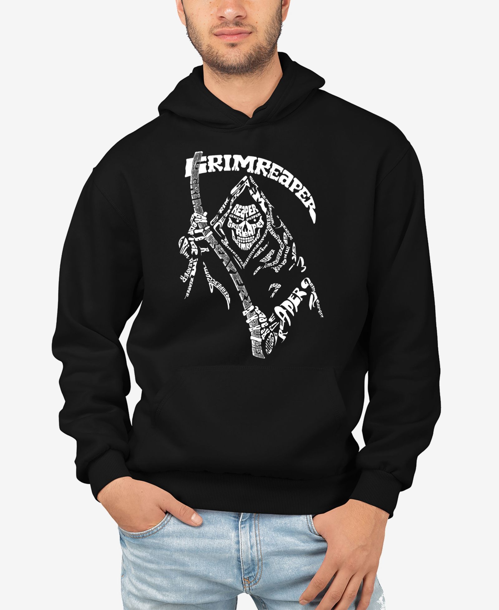 LA Pop Art Men's Grim Reaper Word Art Hooded Sweatshirt
