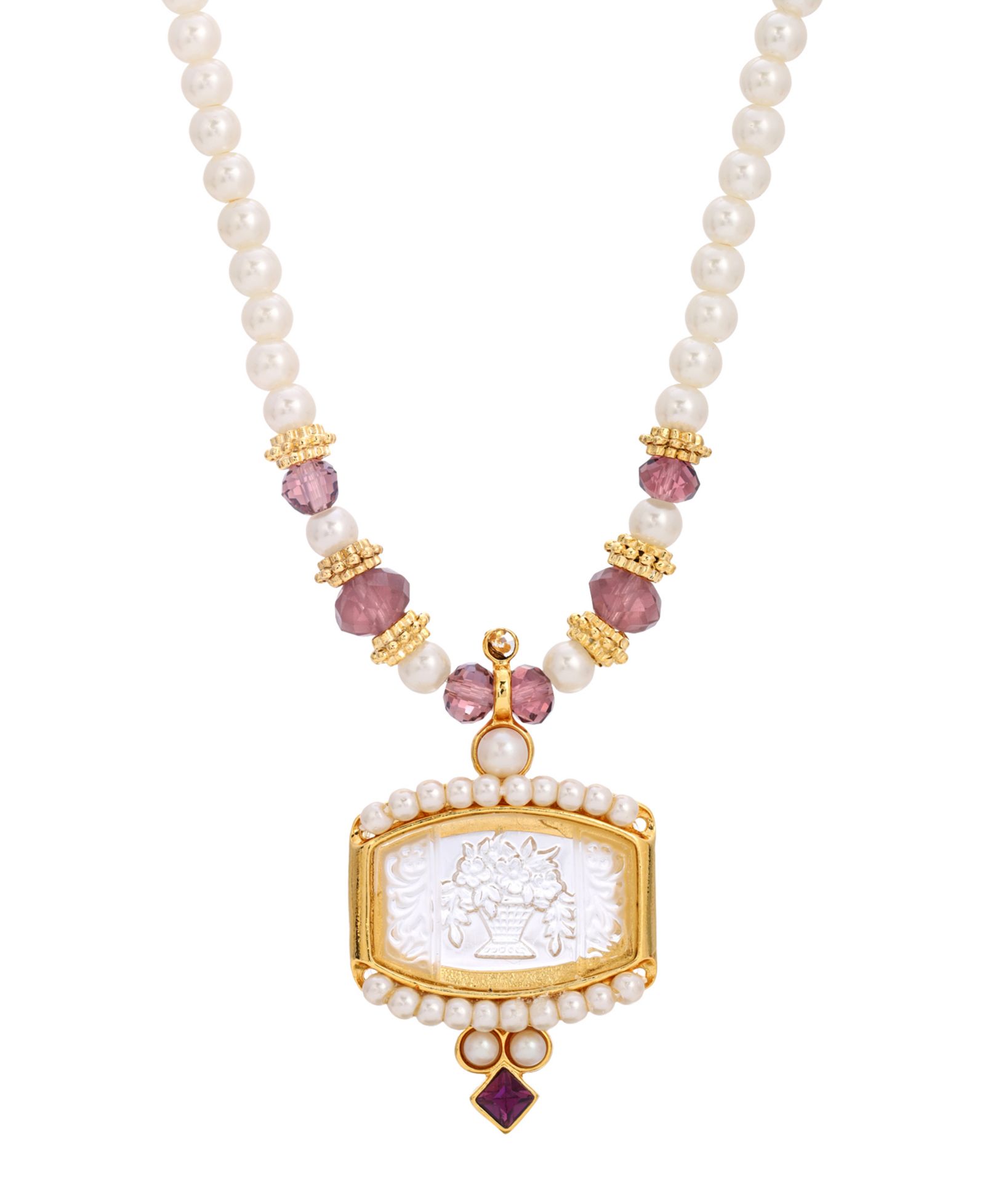 2028 ожерелье с имитацией жемчуга и стеклянным камнем Gold-Tone