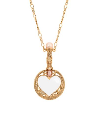 2028 Gold-Tone Pink Imitation Pearl Magnifying Glass Necklace