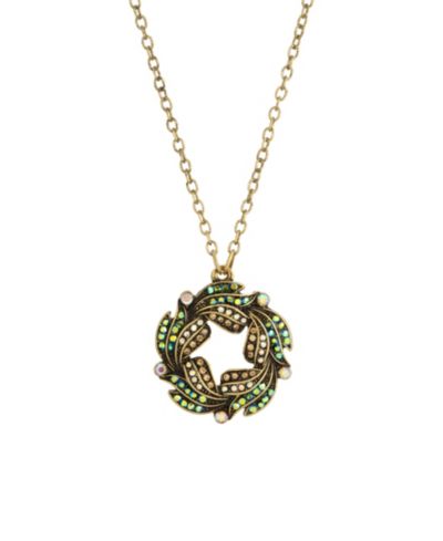 2028 Gold-Tone Blue Iridescent Aurora Borealis Glass Stone Wreath Necklace