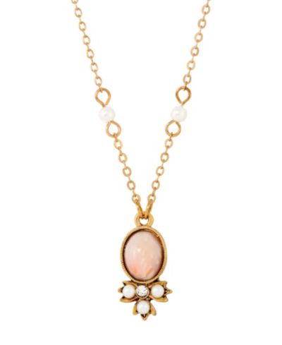 Ожерелье 2028 Gold-Tone Peach Color Imitation Pearl and Crystal Drop