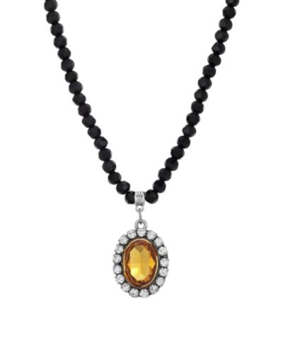 Ожерелье 2028 Crystal Rimmed Topaz Oval Black Beaded, регулируемое