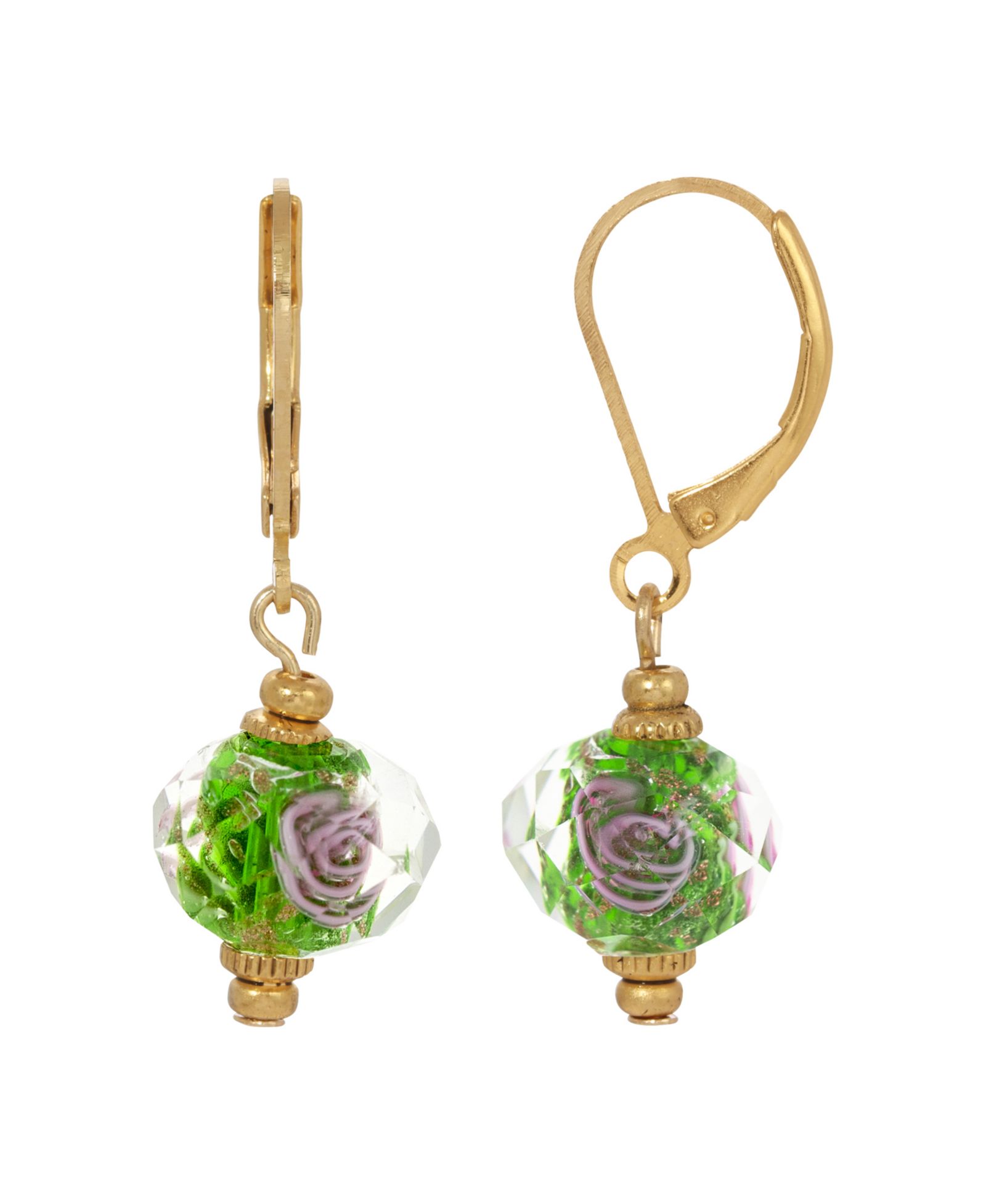 Серьги 2028 Clear Crystal Green Flower