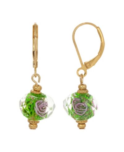 Серьги 2028 Clear Crystal Green Flower