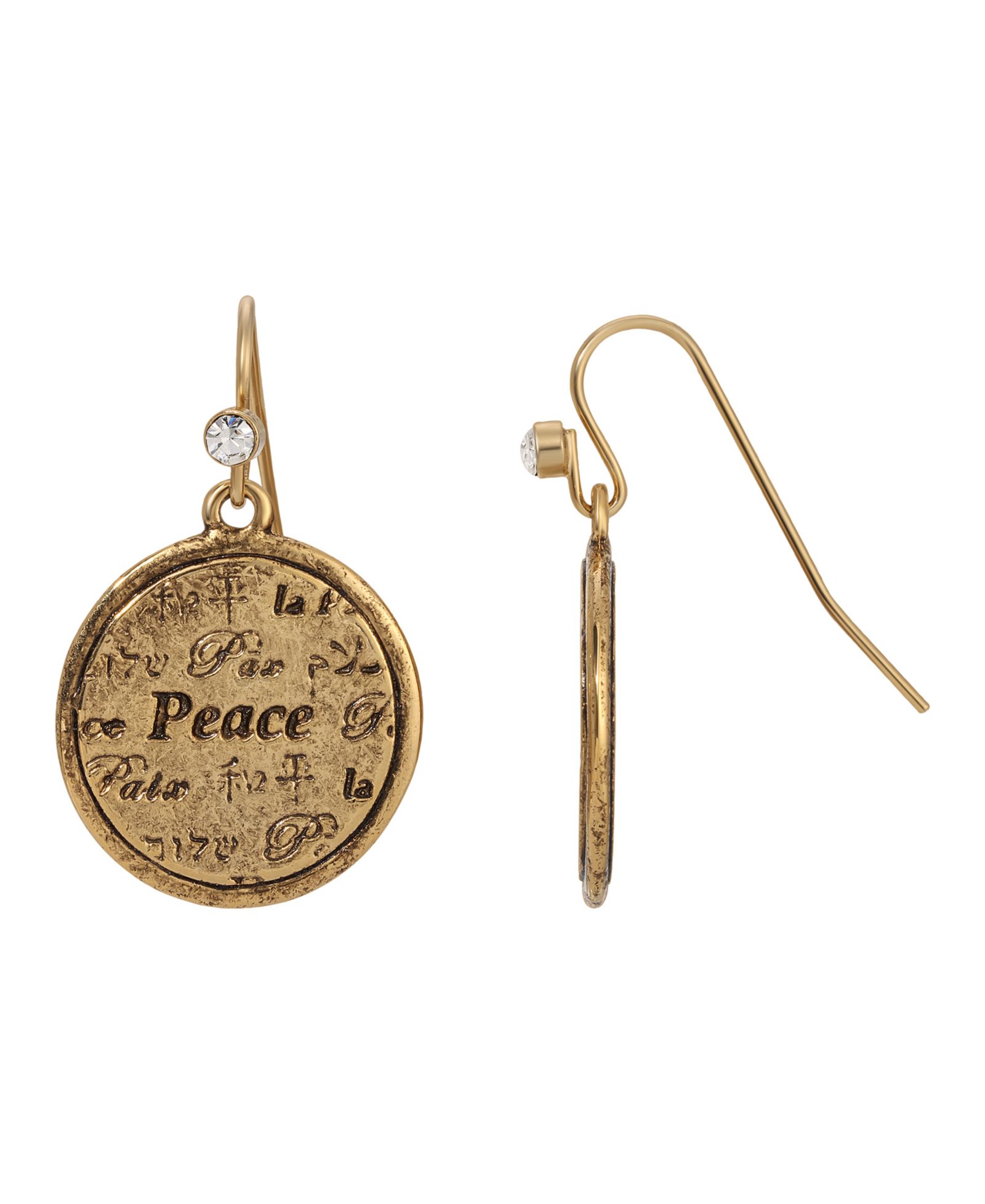 Серьги 2028 Multi Language Round Peace Medallion