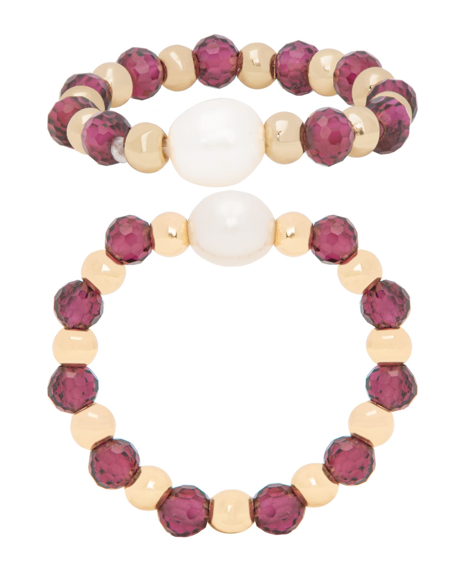 Macy's Gold Plated Simulated Garnet and Simulated Imitation Pearl Stretch Ring