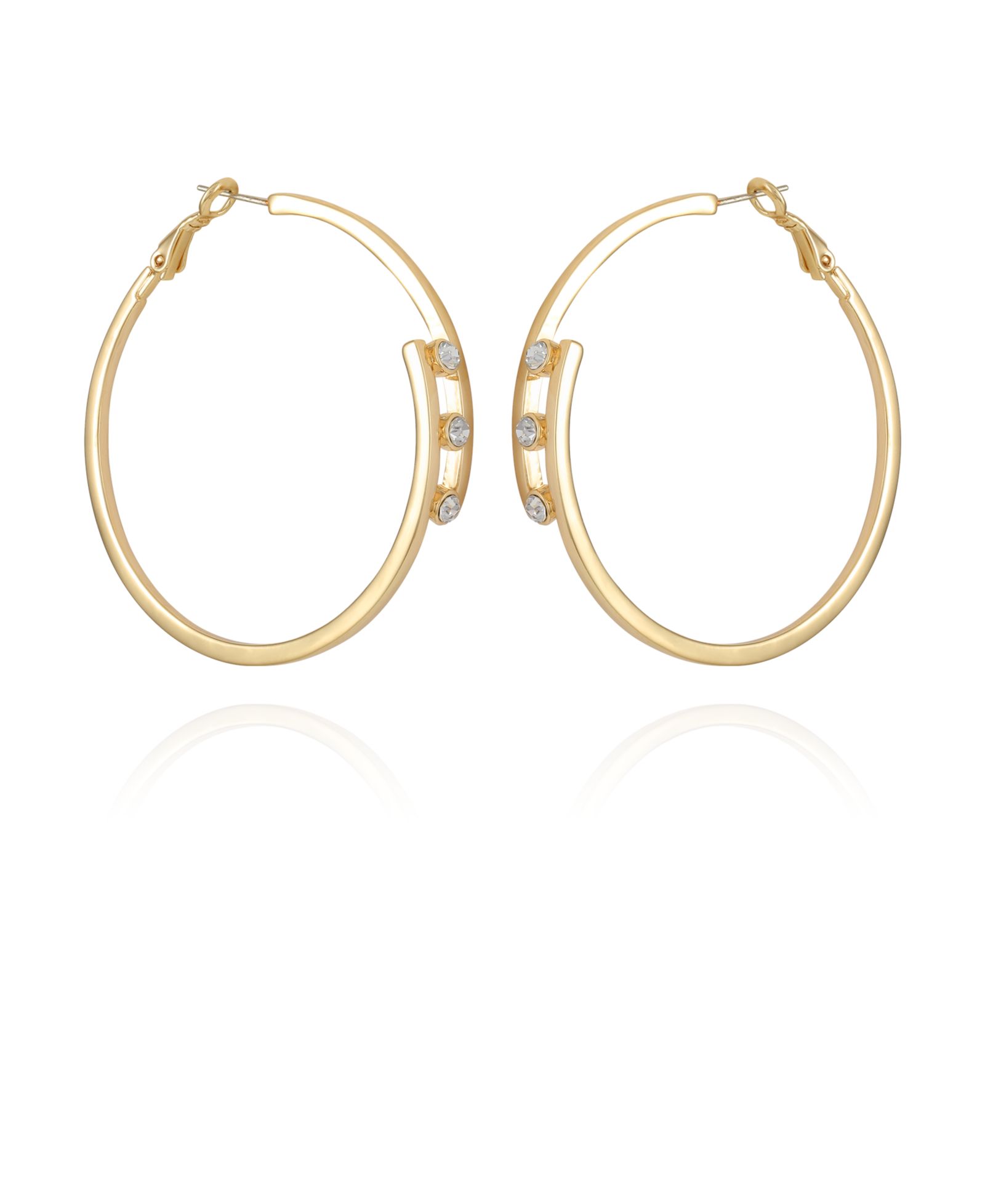 Vince Camuto 14K Gold-Plated and Crystal 3 Stone Hoop Earring
