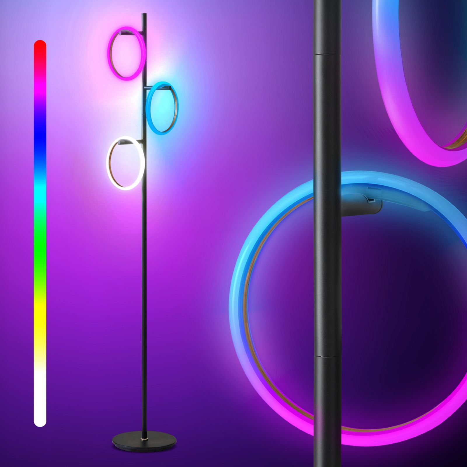 Saturn 66" LED Floor Lamp with Color Changing RGB Light Rings