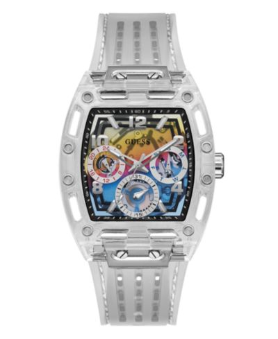 GUESS Мужские многофункциональные часы с прозрачным силиконовым ремешком 44mm