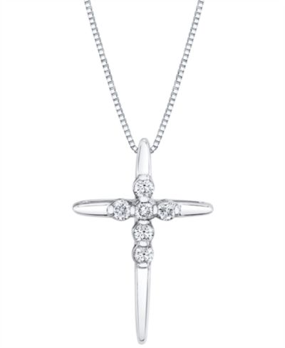 Sirena Diamond Cross 18" Pendant Necklace (1/8 ct. t.w.) in 14k White or Yellow Gold