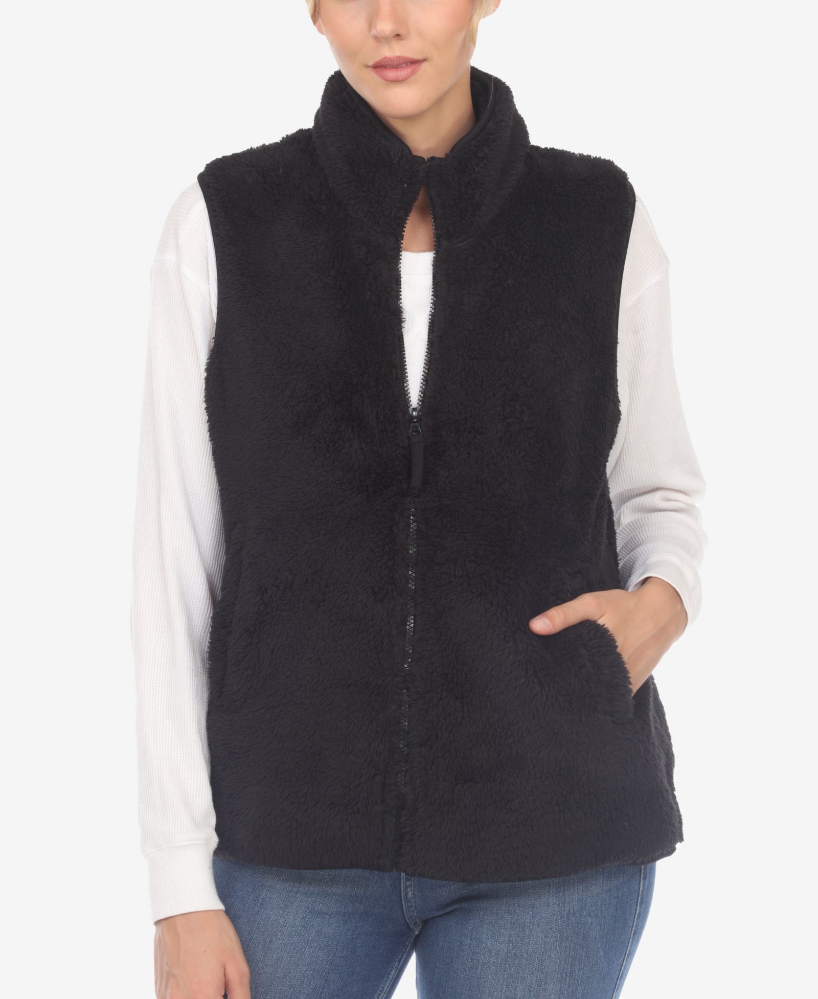 White Mark Women's Zip Up Sherpa Vest