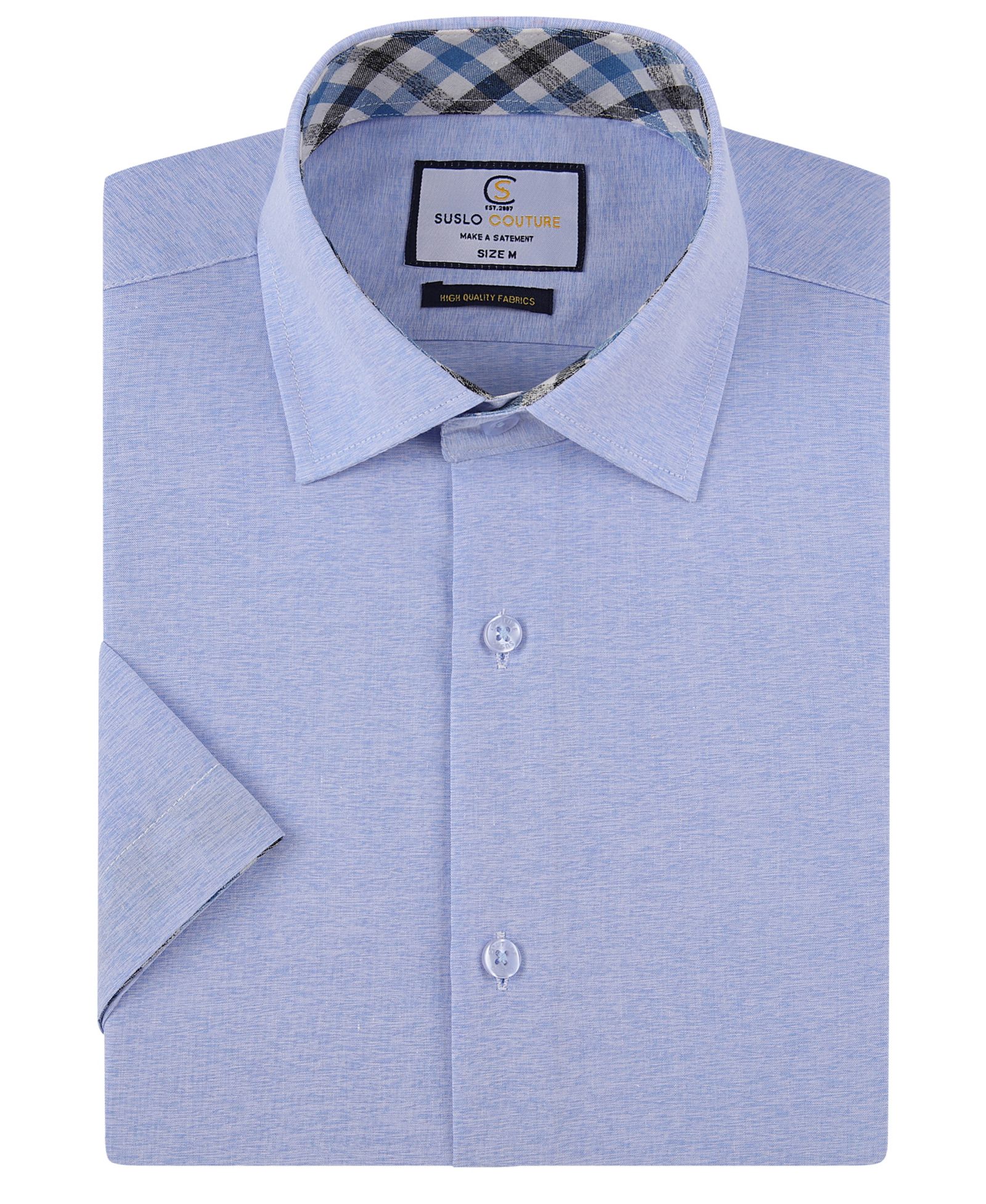 Suslo Couture Men's Slim Fit Linen Look Short Sleeve Button Down Shirt