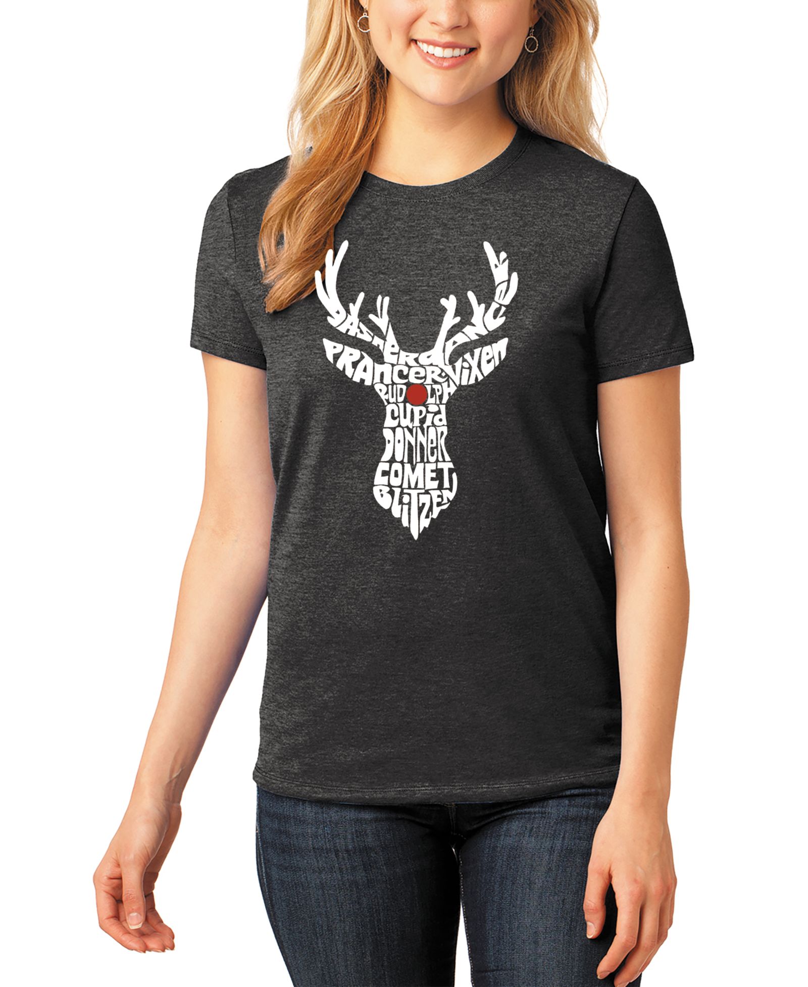 Женская футболка LA Pop Art Premium Blend Santa's Reindeer Word Art