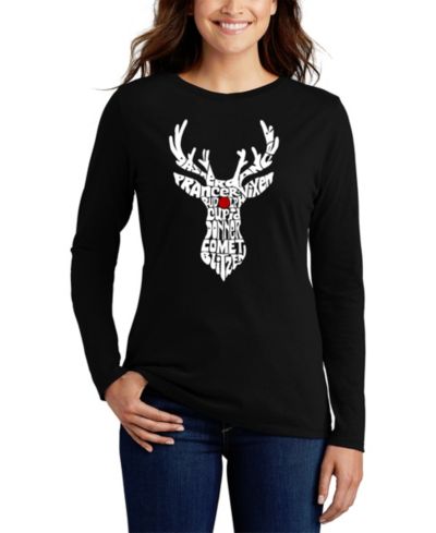 LA Pop Art Women's Santa's Reindeer Word Art Long Sleeve T-shirt