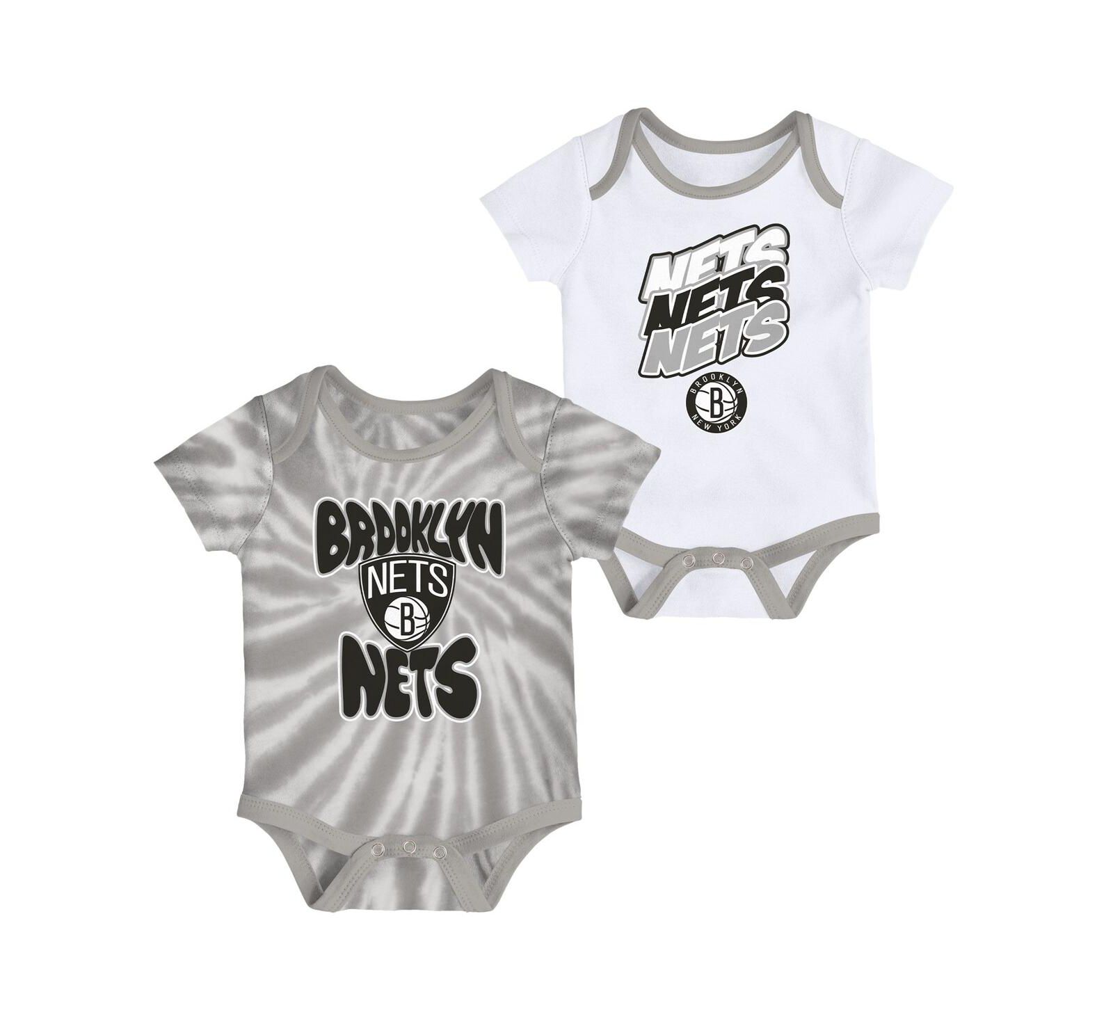 Infant Boys and Girls White, Gray Brooklyn Nets Tie-Dye Two-Pack Bodysuit Set