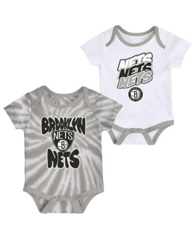 Infant Boys and Girls White, Gray Brooklyn Nets Tie-Dye Two-Pack Bodysuit Set
