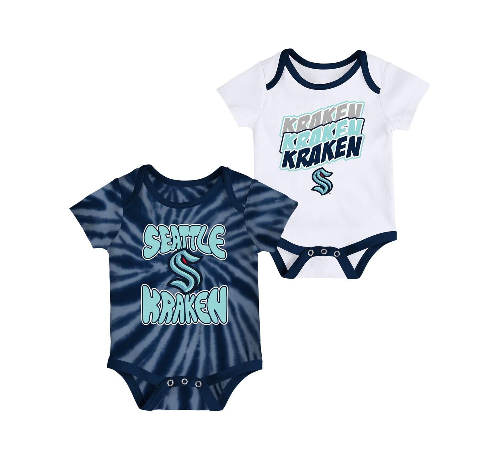 Набор боди для новорожденных и младенцев Seattle Kraken Monterey Tie-Dye, 2 шт, Deep Sea Blue, White