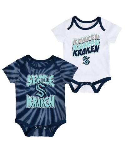 Newborn and Infant Boys and Girls Deep Sea Blue, White Seattle Kraken Monterey Tie-Dye Two-Pack Bodysuit Set
