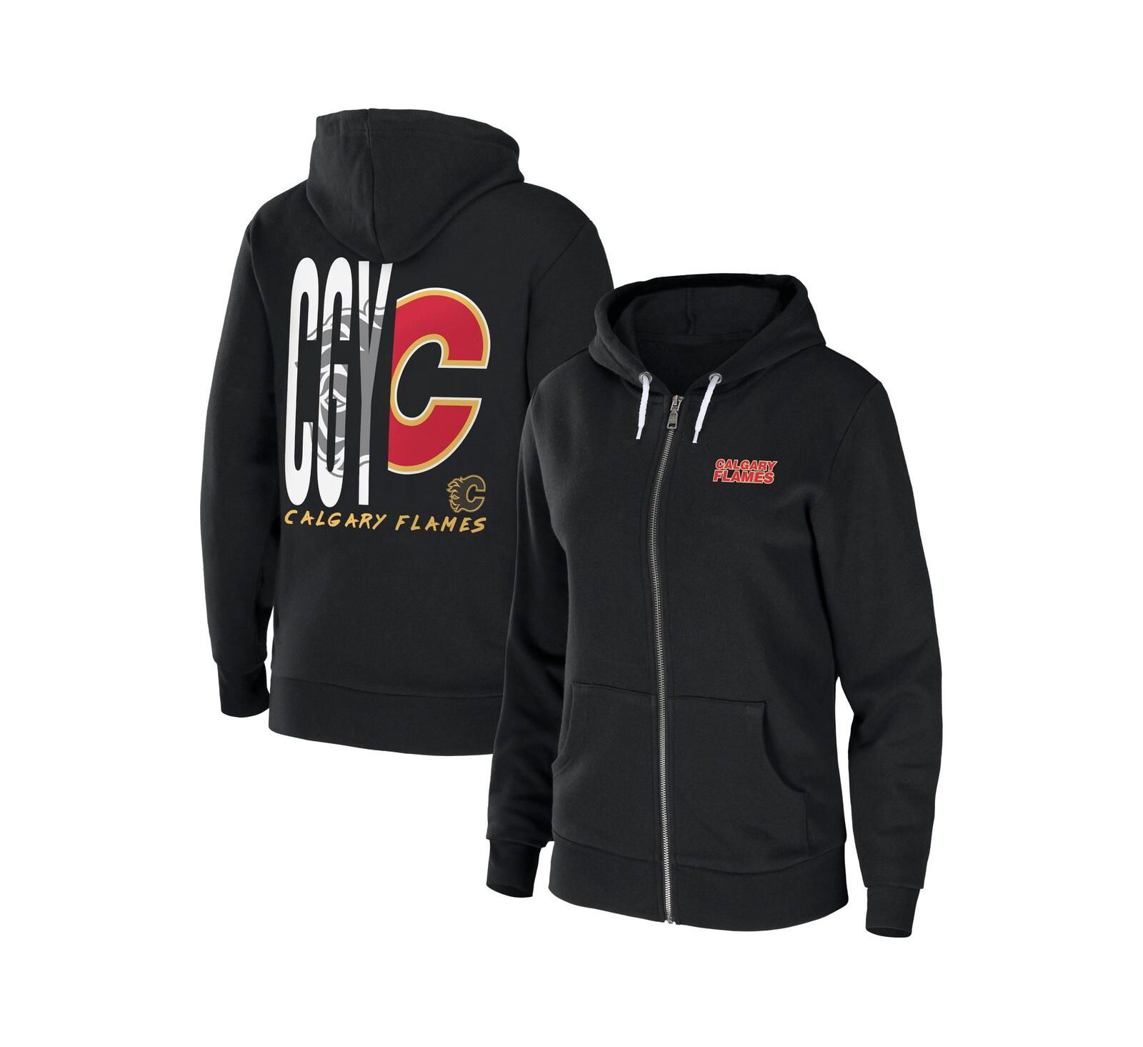 Женское худи WEAR by Erin Andrews Black Calgary Flames Sponge Fleece Full-Zip Hoodie