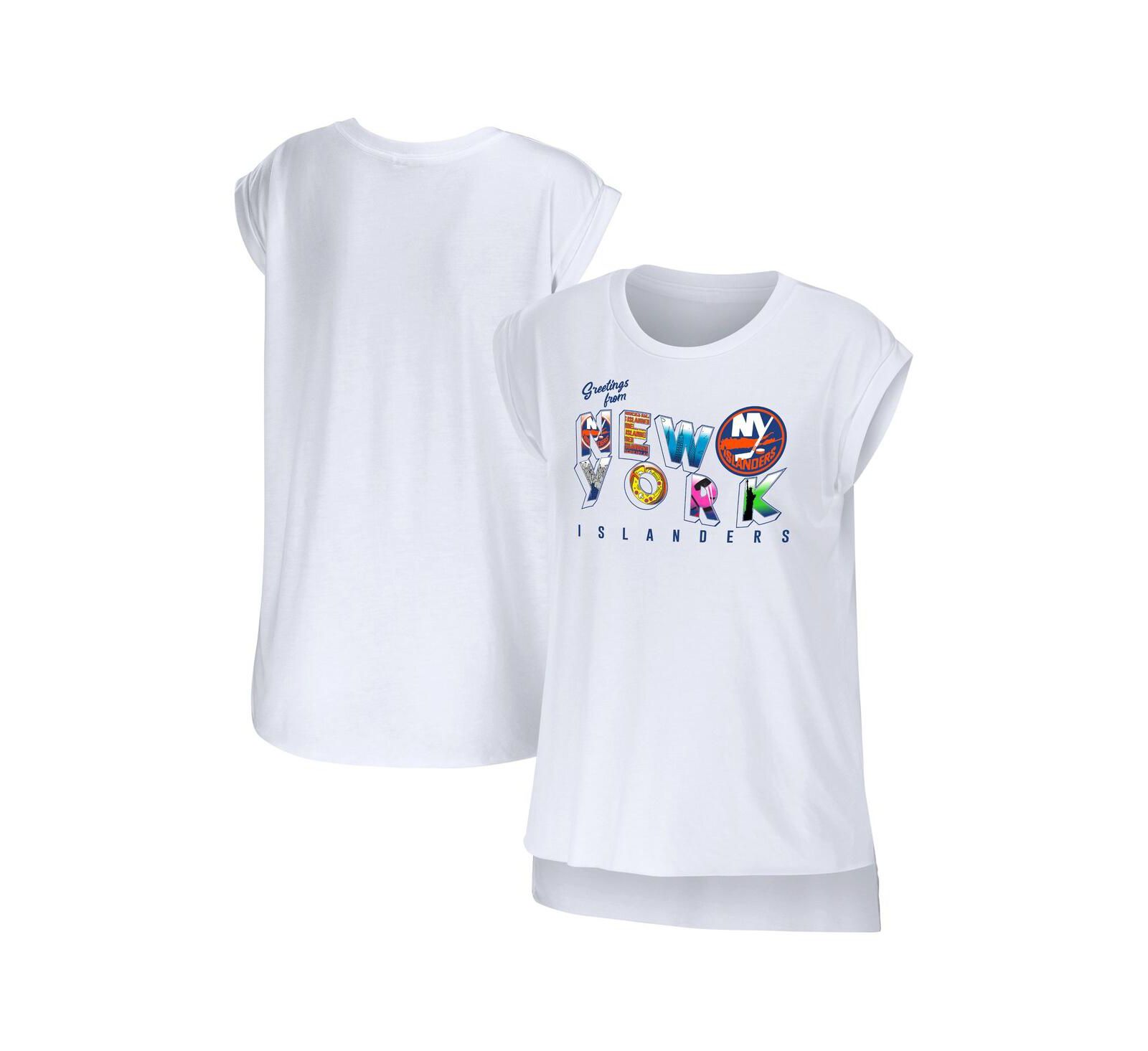 Женская футболка WEAR by Erin Andrews White New York Islanders Greetings From Muscle