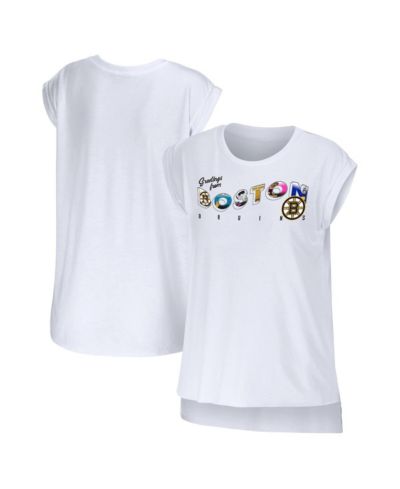 WEAR by Erin Andrews Женский белый T-shirt Boston Bruins Greetings From Muscle