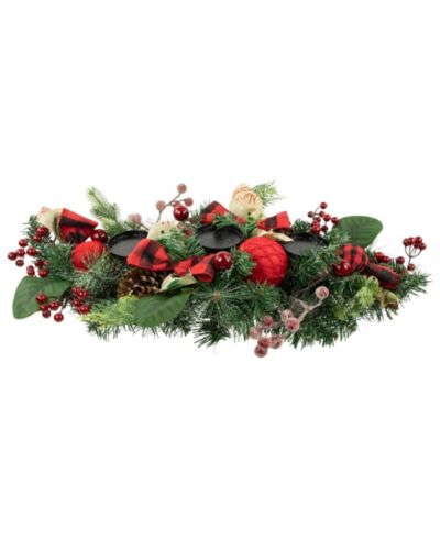 Подсвечник Northlight Pine Triple с рождественскими украшениями 30"