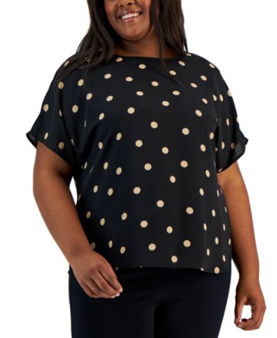 Anne Klein Plus Size блузка с принтом и вырезом лодочкой, короткий рукав