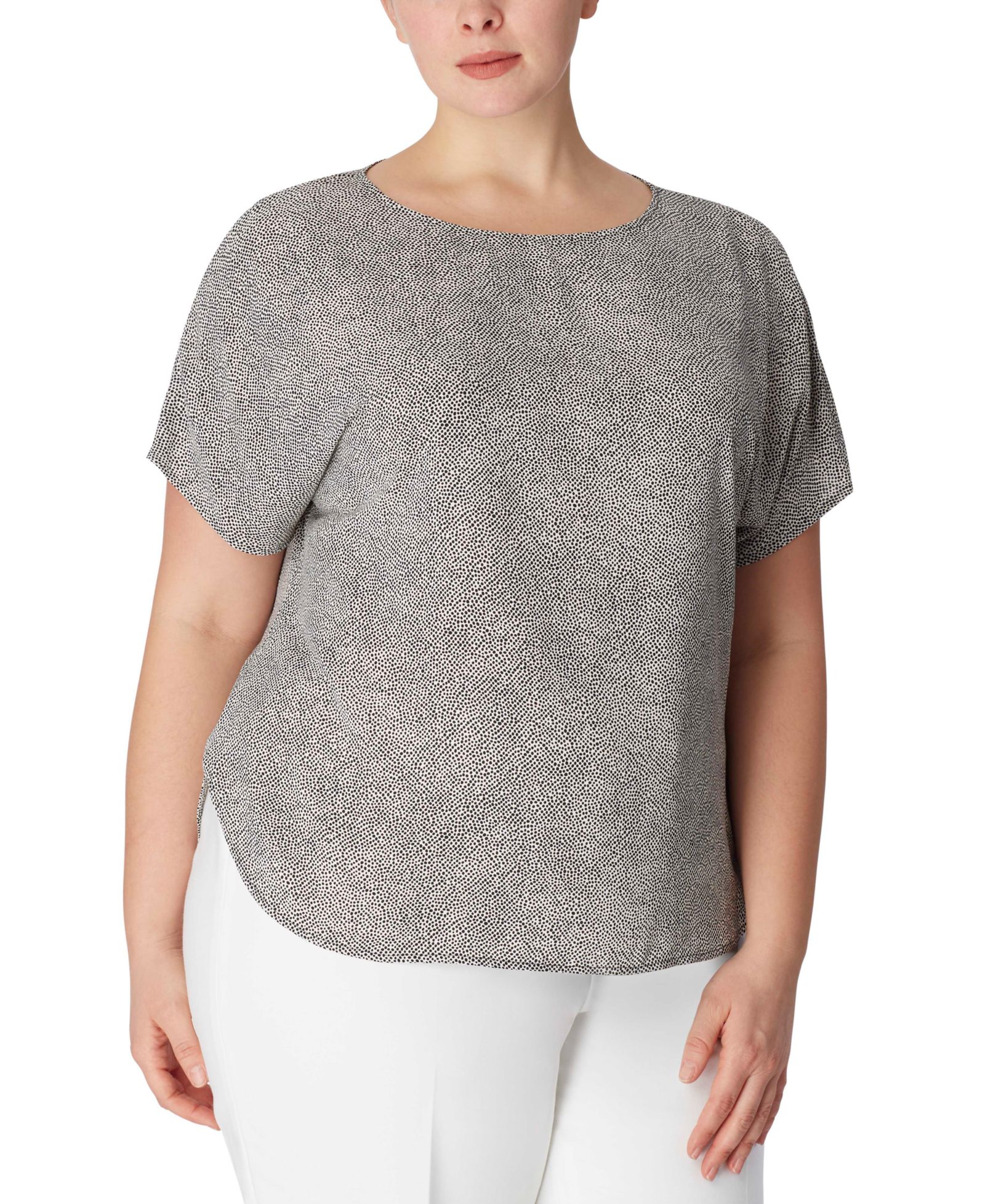 Anne Klein Plus Size Printed Bateau-Neck Short-Sleeve Blouse